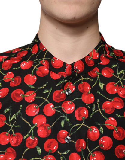 Dolce &amp;amp; Gabbana svart körsbärsbomullsskjorta med knappar