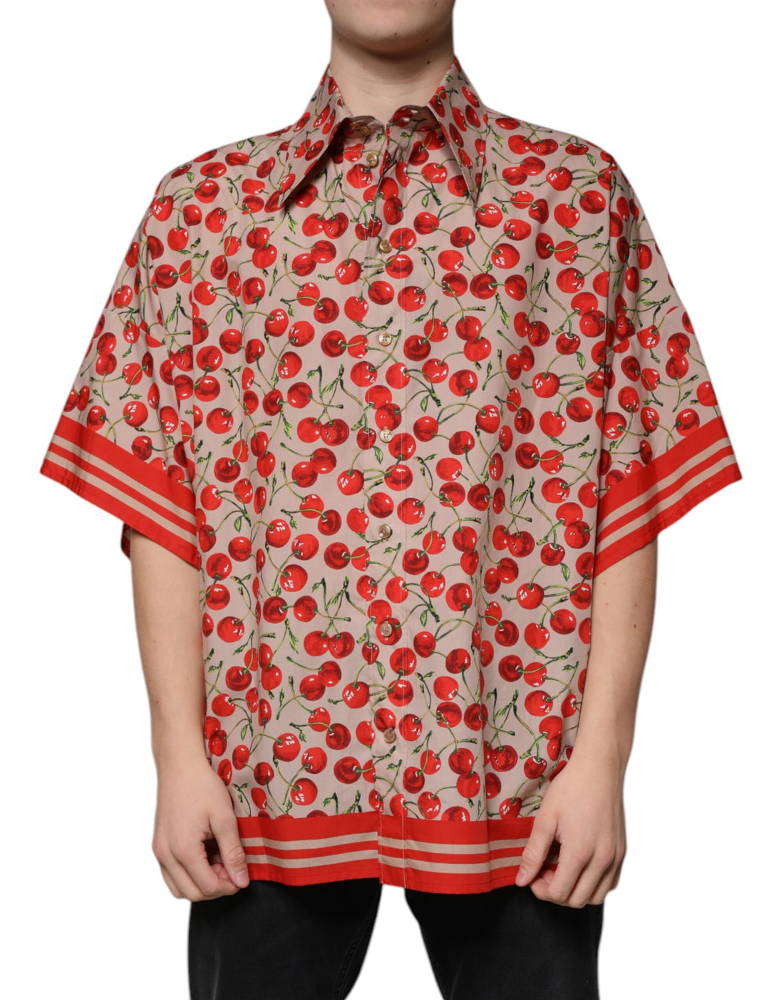 Dolce &amp;amp; Gabbana Beige Körsbärsskjorta med knappar för män