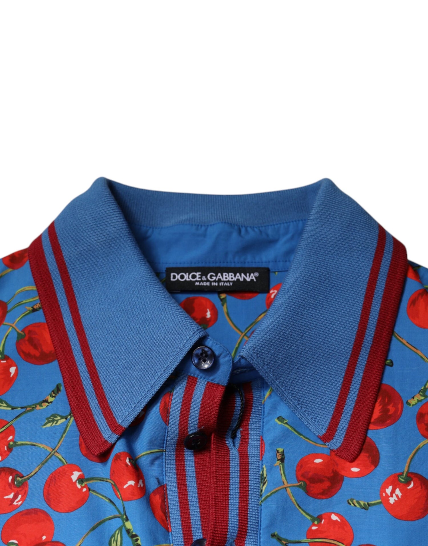 Dolce &amp;amp; Gabbana Blå Körsbärsbomullskrage Herrpolo T-shirt