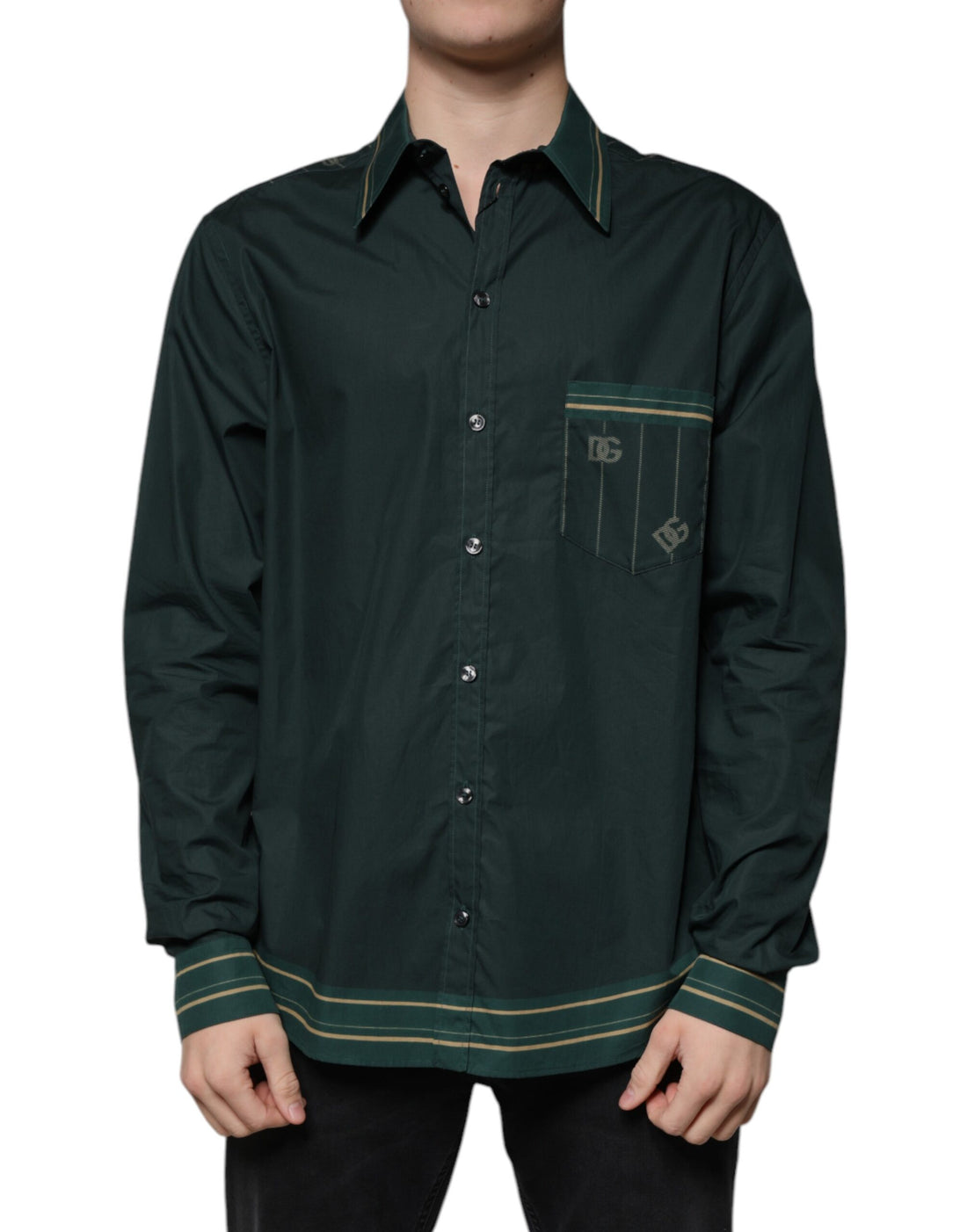 Dolce &amp;amp; Gabbana Grön Logotyp Långärmad MARTINI Casual Skjorta