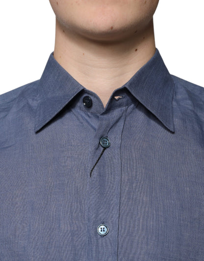 Dolce &amp;amp; Gabbana Blå Logotyp Långärmad Skjorta med Knappar