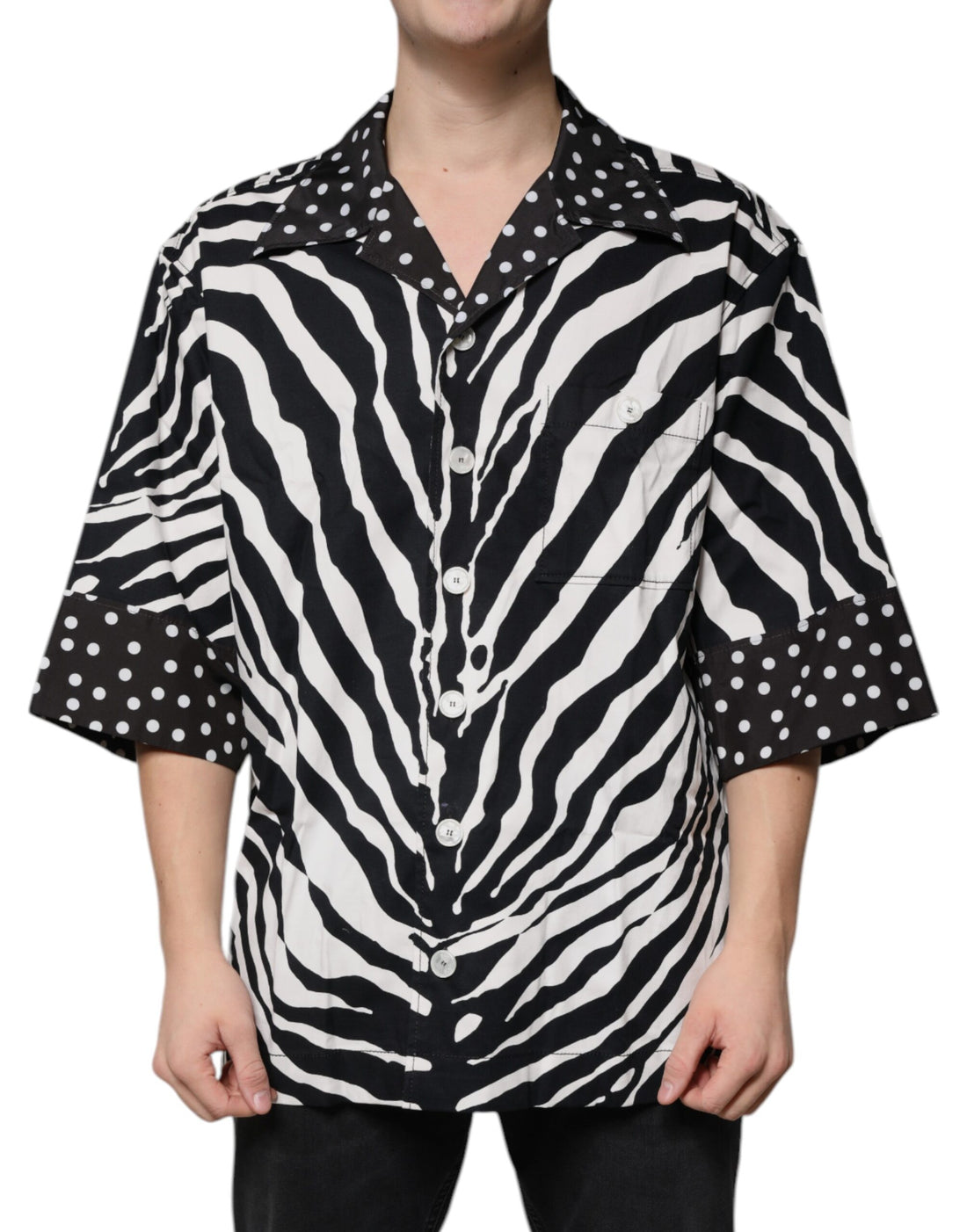 Dolce &amp;amp; Gabbana Svartvit Zebraskjorta med knappar i överdimensionerad storlek