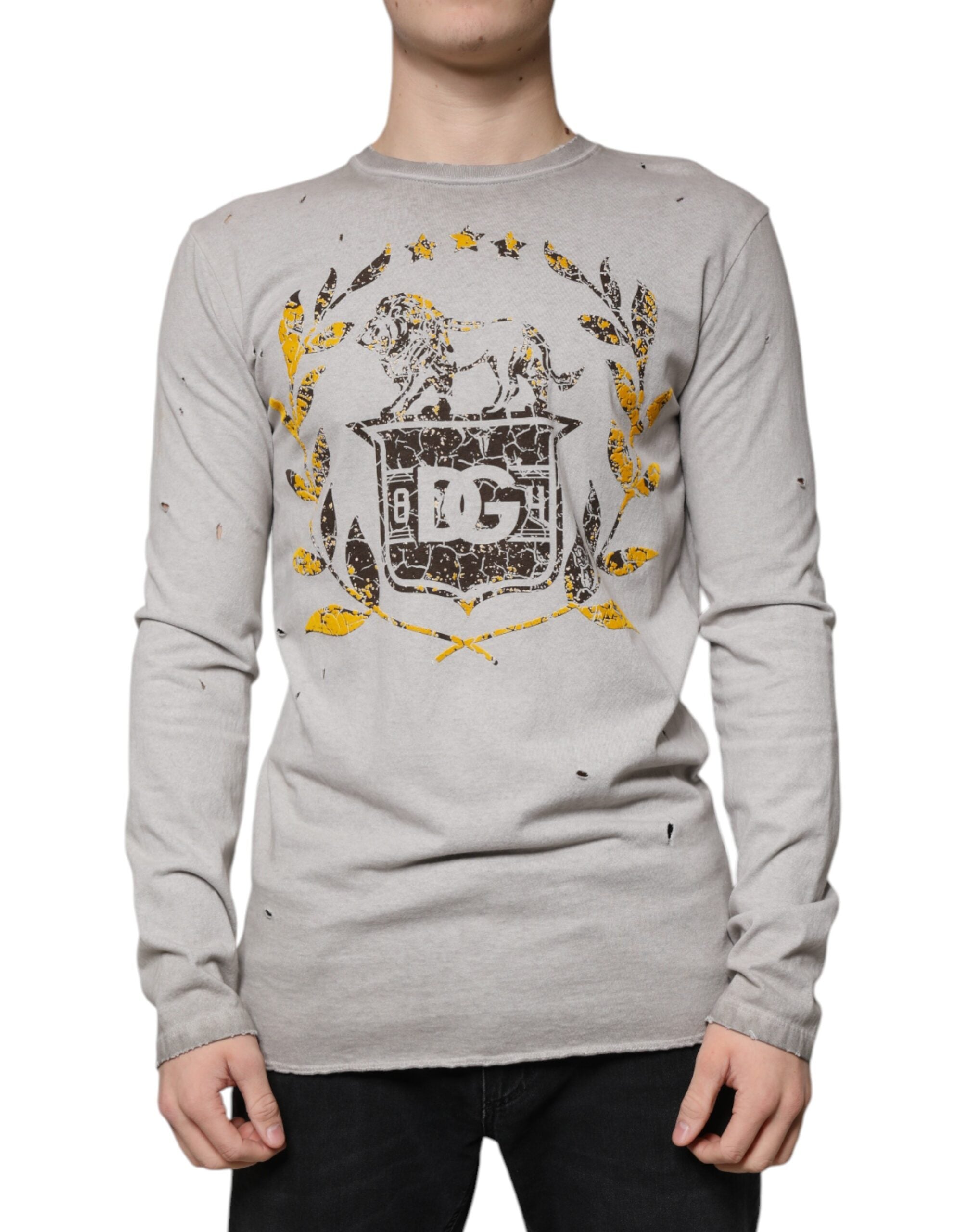 Dolce &amp;amp; Gabbana Grå Mönstrad Bomulls-Crouched Pullover-Tröja