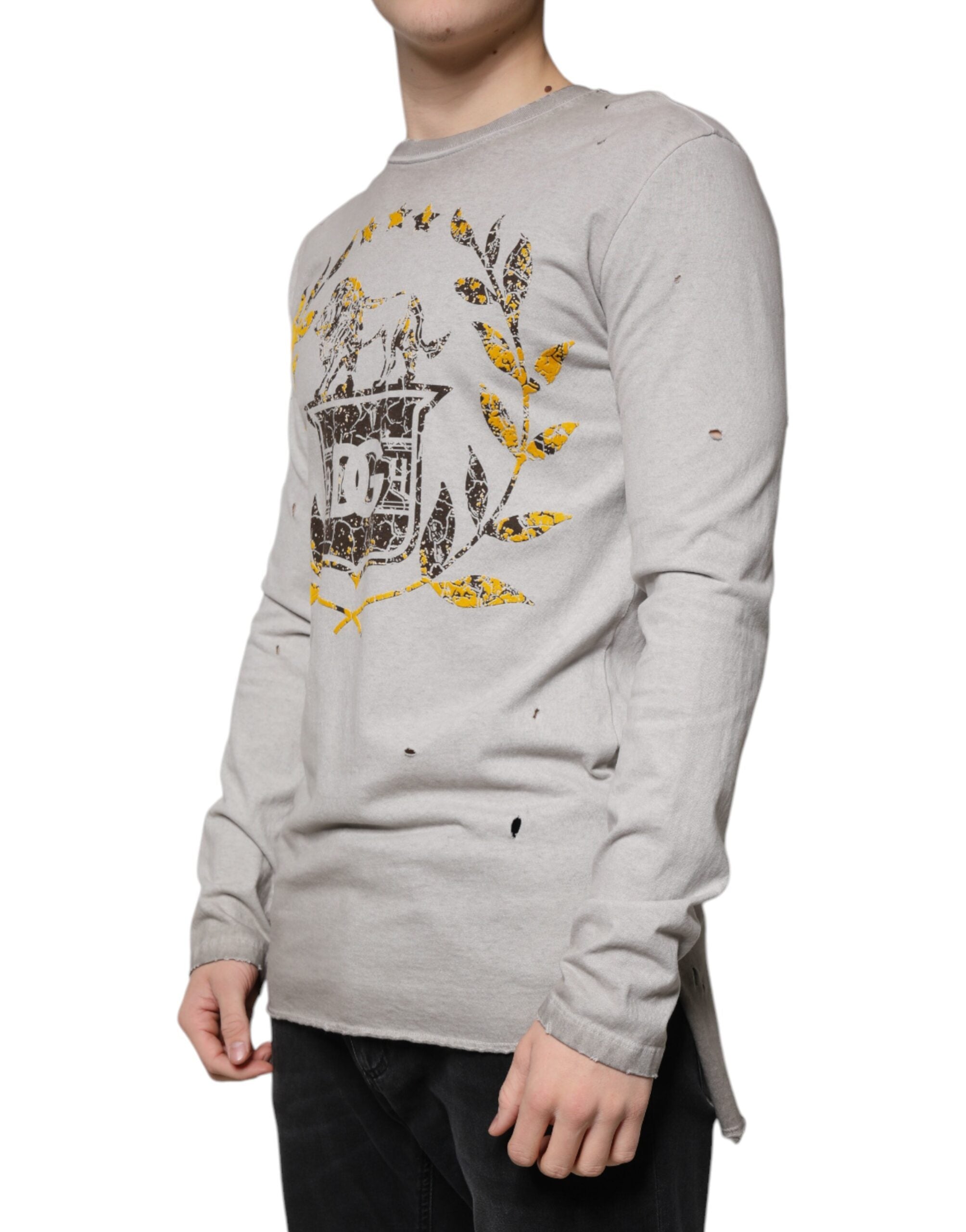 Dolce &amp;amp; Gabbana Grå Mönstrad Bomulls-Crouched Pullover-Tröja