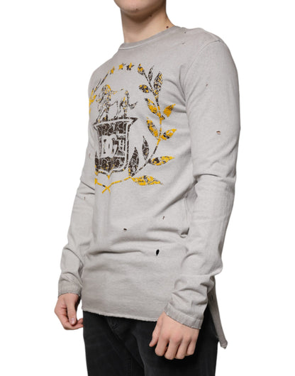 Dolce &amp;amp; Gabbana Grå Mönstrad Bomulls-Crouched Pullover-Tröja