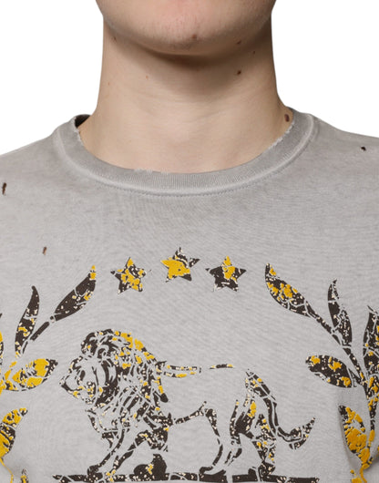 Dolce &amp;amp; Gabbana Grå Mönstrad Bomulls-Crouched Pullover-Tröja