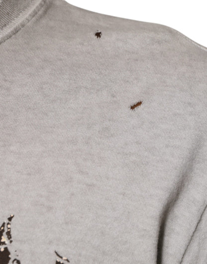 Dolce &amp;amp; Gabbana Grå Mönstrad Bomulls-Crouched Pullover-Tröja