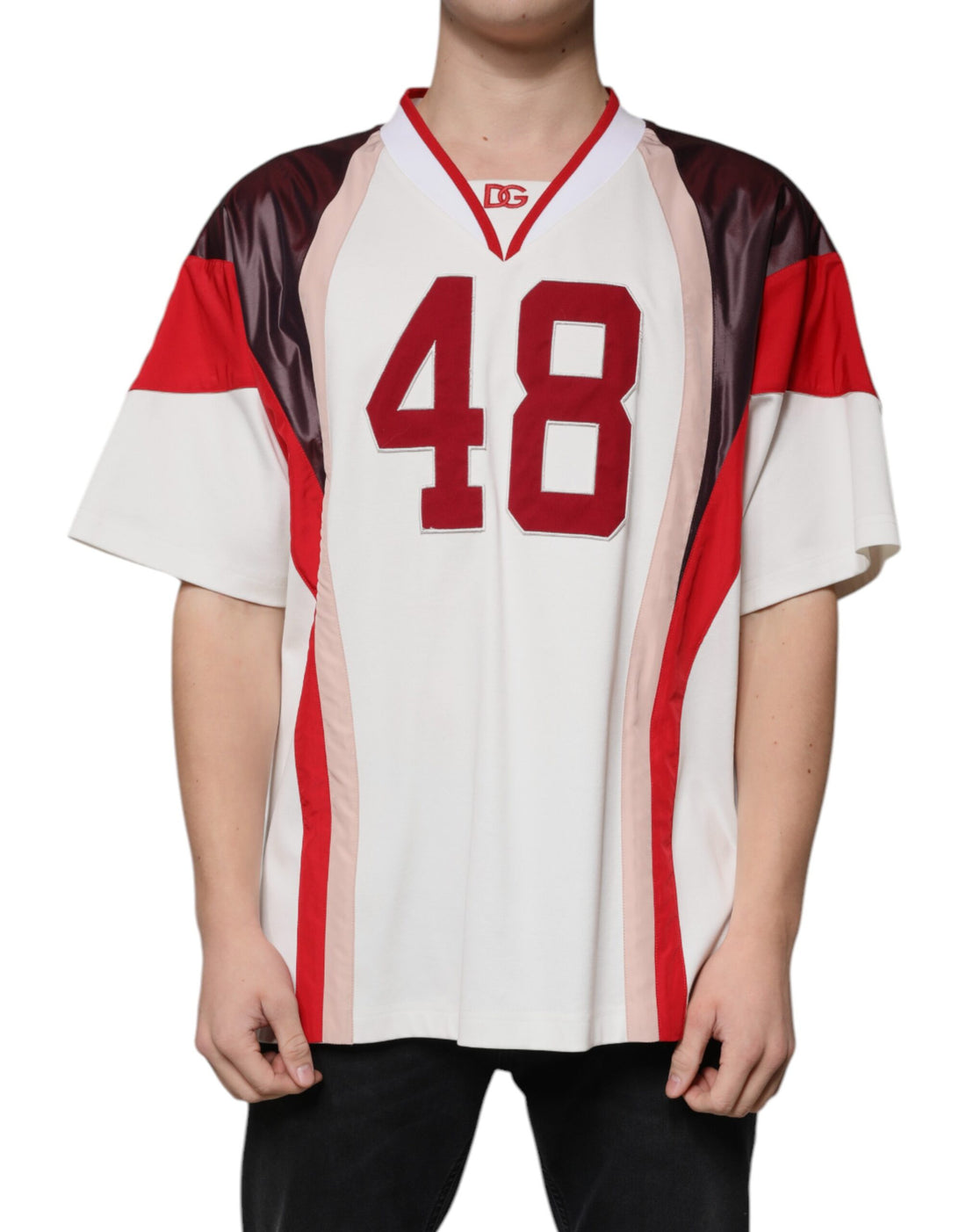 Dolce &amp;amp; Gabbana Flerfärgad Logo Jersey Bomulls T-shirt med V-ringning