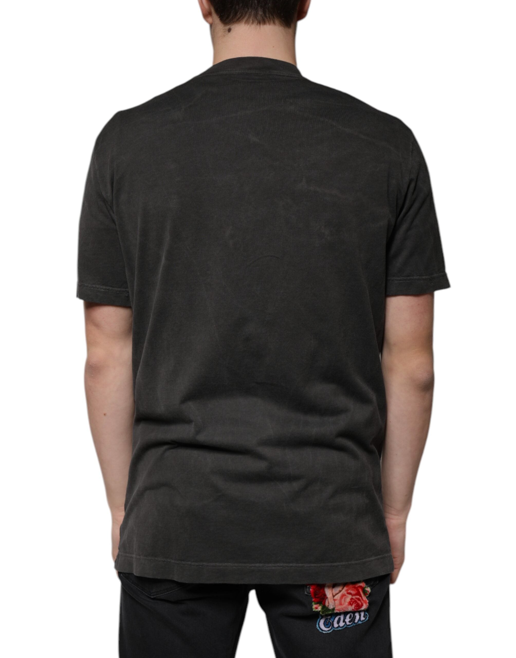 Dolce &amp;amp; Gabbana svart bomulls-t-shirt med rund hals och korta ärmar