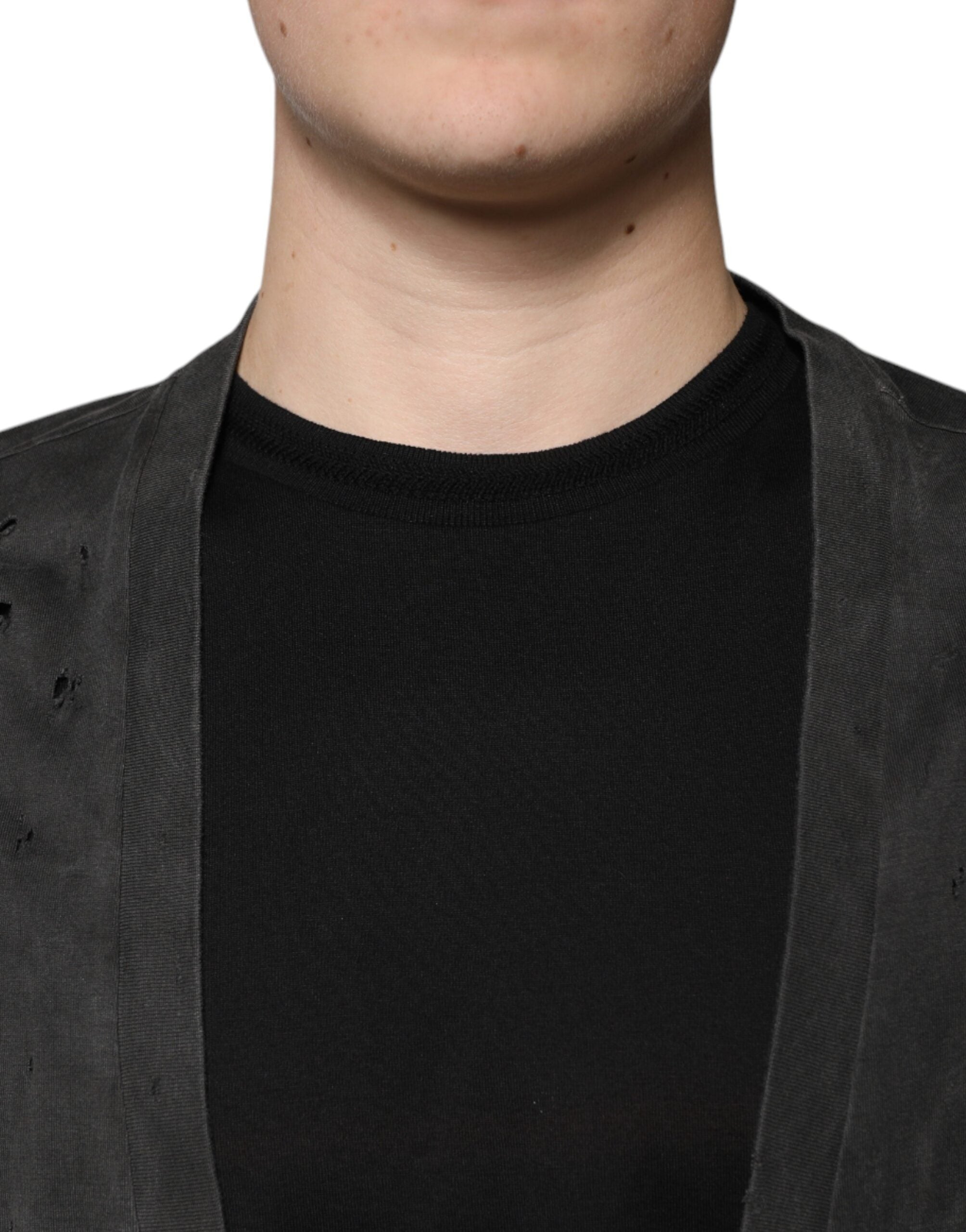 Dolce &amp;amp; Gabbana svart bomulls-t-shirt med rund hals och korta ärmar