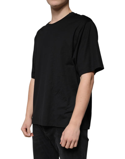 Dolce &amp;amp; Gabbana svart bomulls-t-shirt med rund hals och korta ärmar