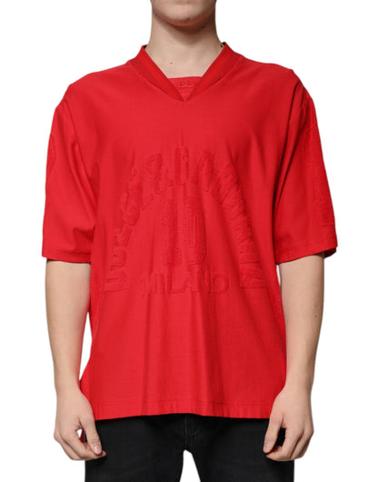 Dolce &amp;amp; Gabbana Röd bomulls-T-shirt med V-ringning och korta ärmar