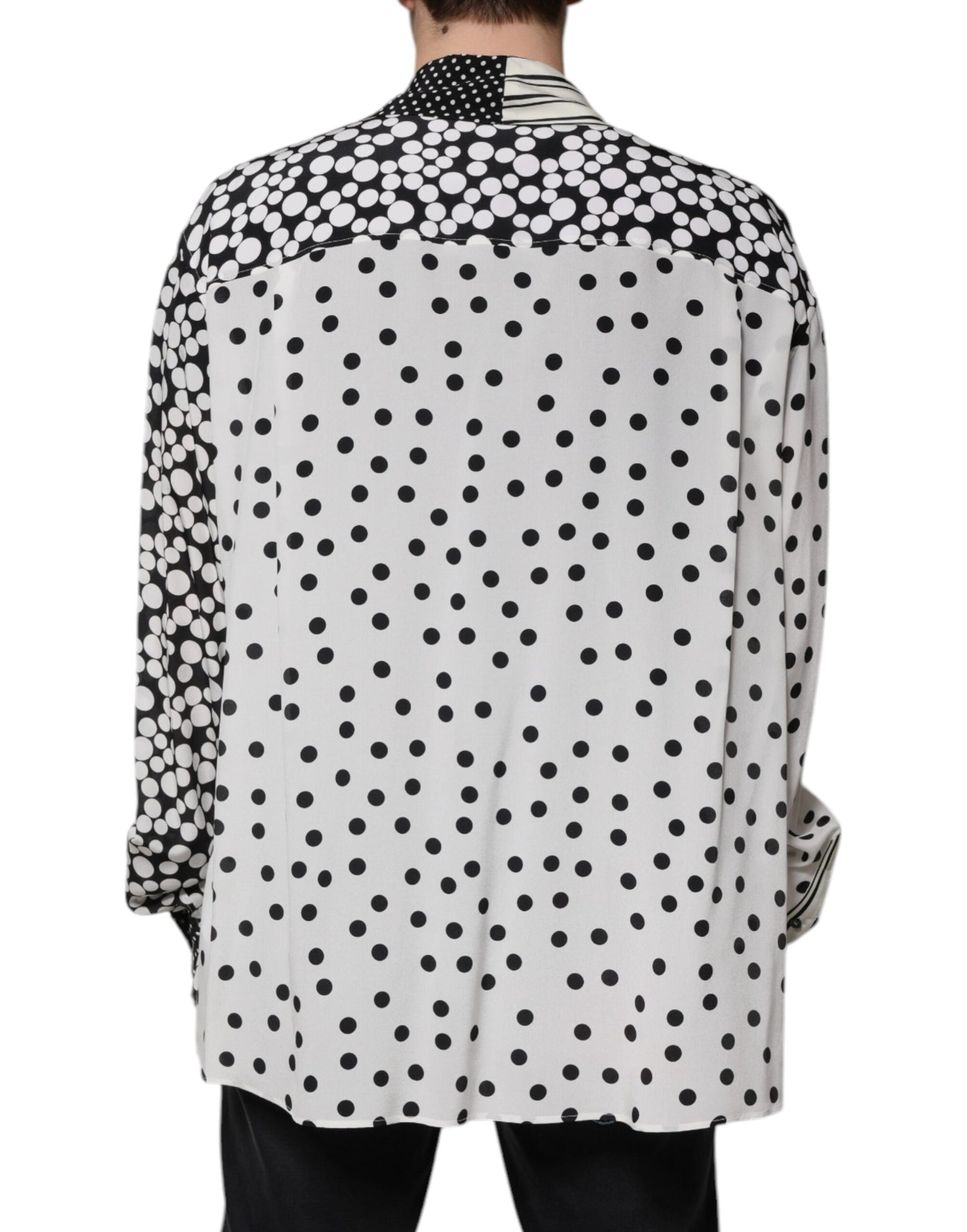 Dolce &amp;amp; Gabbana Svart Vit Prickig Sidenskjorta Herr Casual