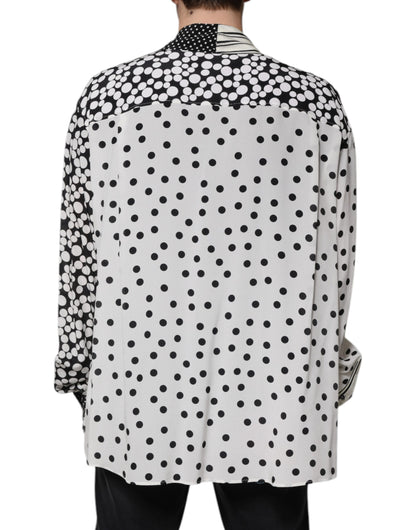 Dolce &amp;amp; Gabbana Svart Vit Prickig Sidenskjorta Herr Casual