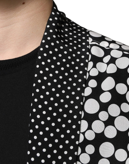 Dolce &amp;amp; Gabbana Svart Vit Prickig Sidenskjorta Herr Casual
