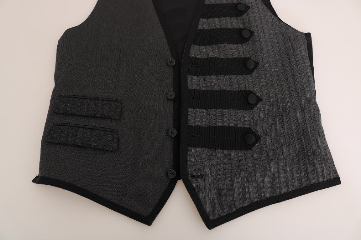 Dolce &amp;amp; Gabbana Grå Ullmönstrad Slim Väst
