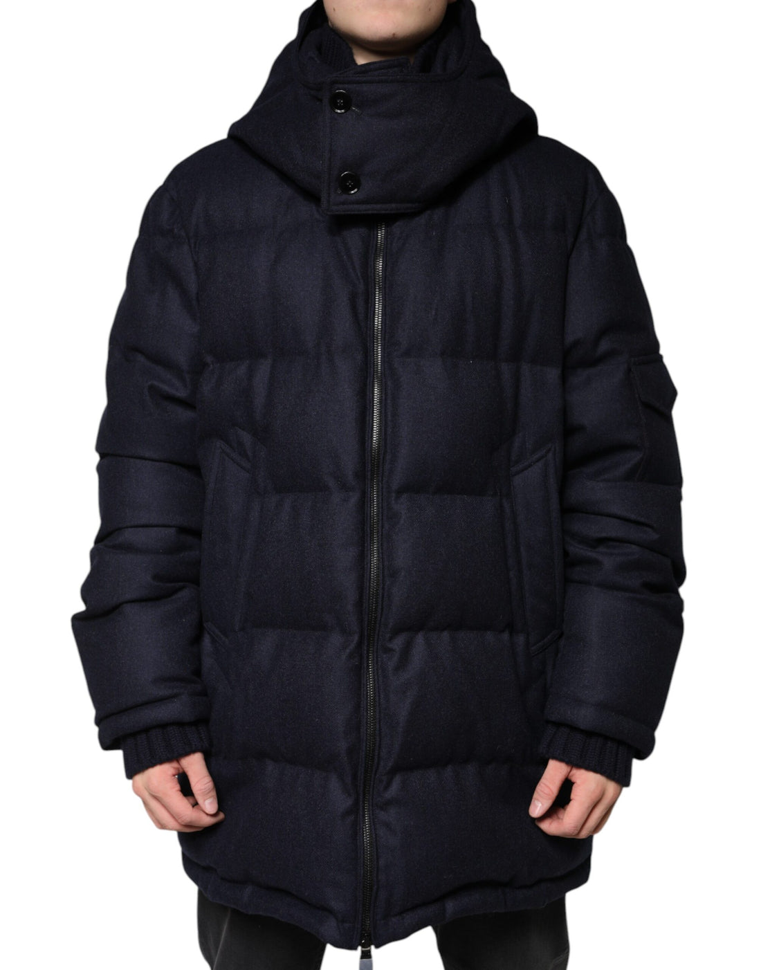 Dolce &amp;amp; Gabbana Svart Nylon Hooded Puffer Herrkappa
