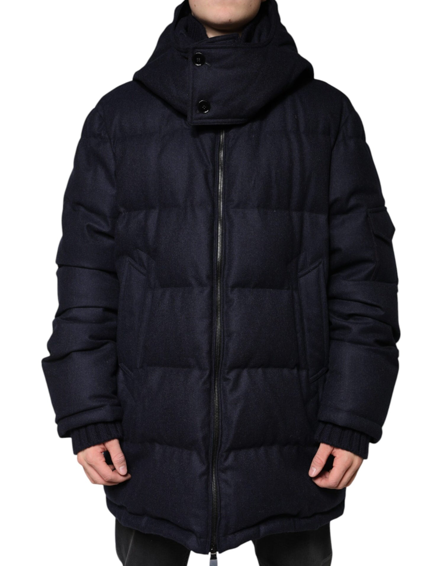 Dolce &amp;amp; Gabbana Svart Nylon Hooded Puffer Herrkappa