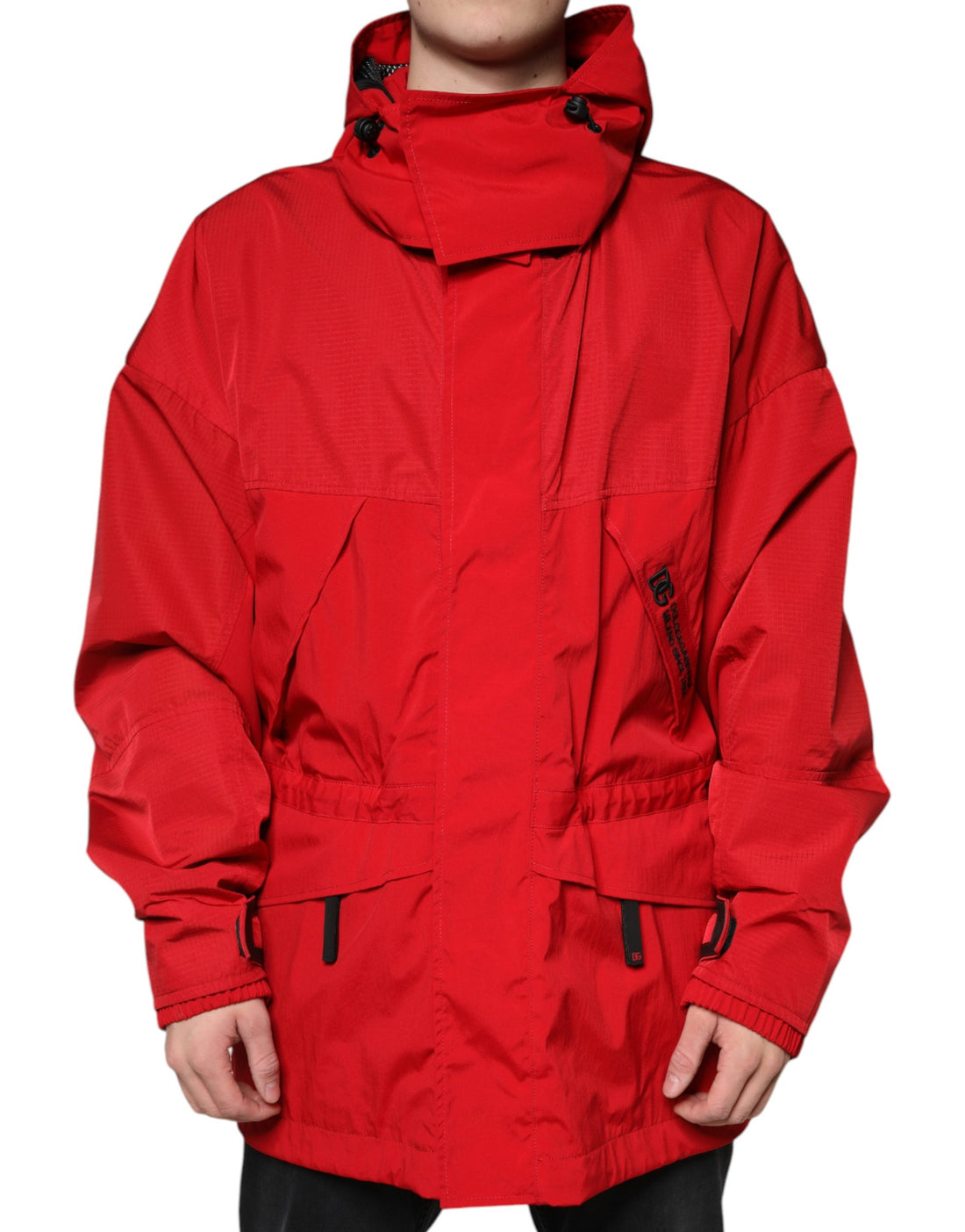 Dolce &amp;amp; Gabbana Röd Nylon Hooded Herrparkasjacka med Hel Dragkedja