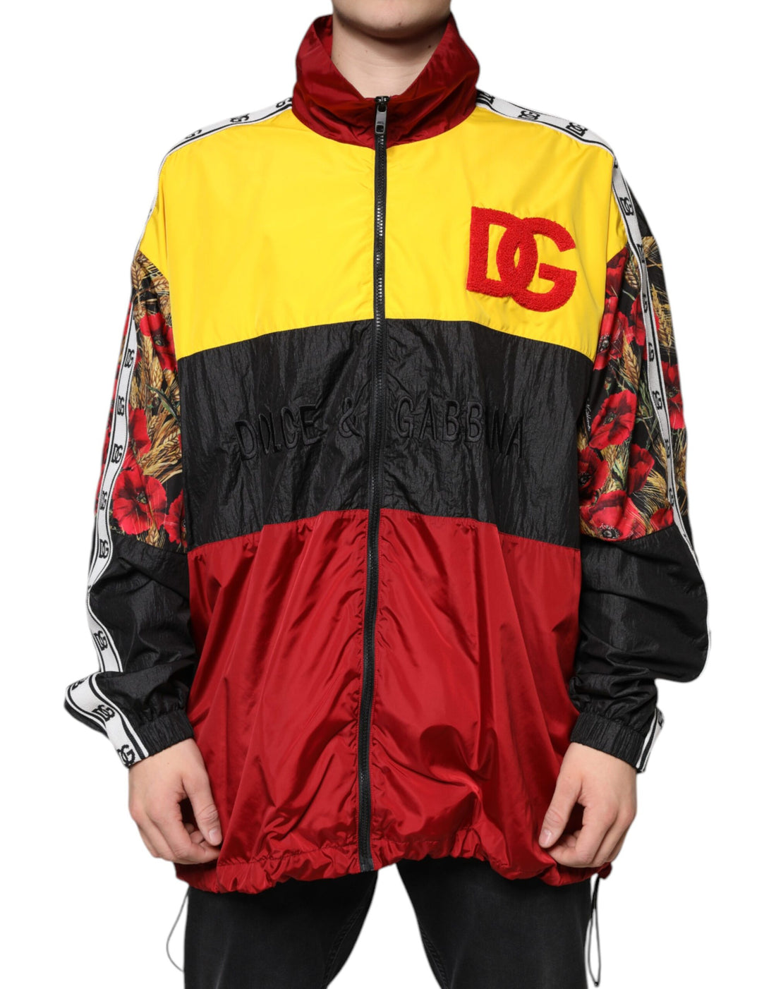 Dolce &amp;amp; Gabbana Flerfärgad Patchwork Herrtröja med Hel Dragkedja