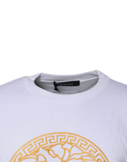 Versace Vit Medusa Broderad Rund Halsad Tröja