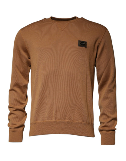 Dolce &amp;amp; Gabbana Brun Logotypplack Rundringad Pullovertröja