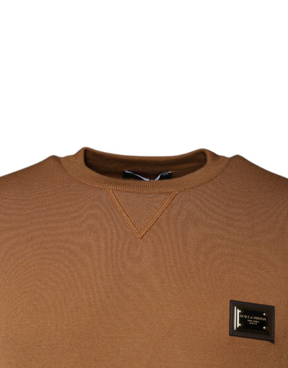Dolce &amp;amp; Gabbana Brun Logotypplack Rundringad Pullovertröja