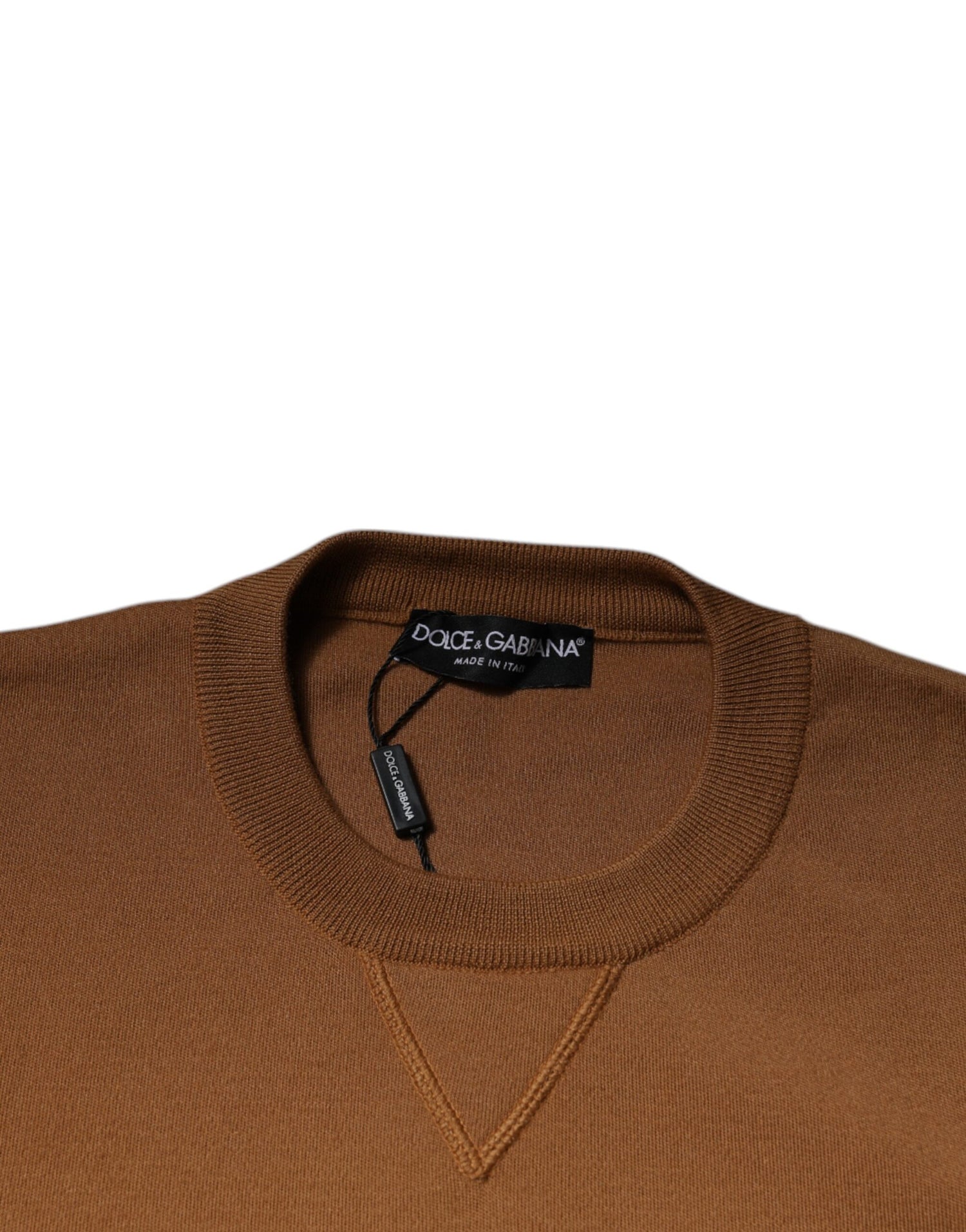 Dolce &amp;amp; Gabbana Brun Logotypplack Rundringad Pullovertröja