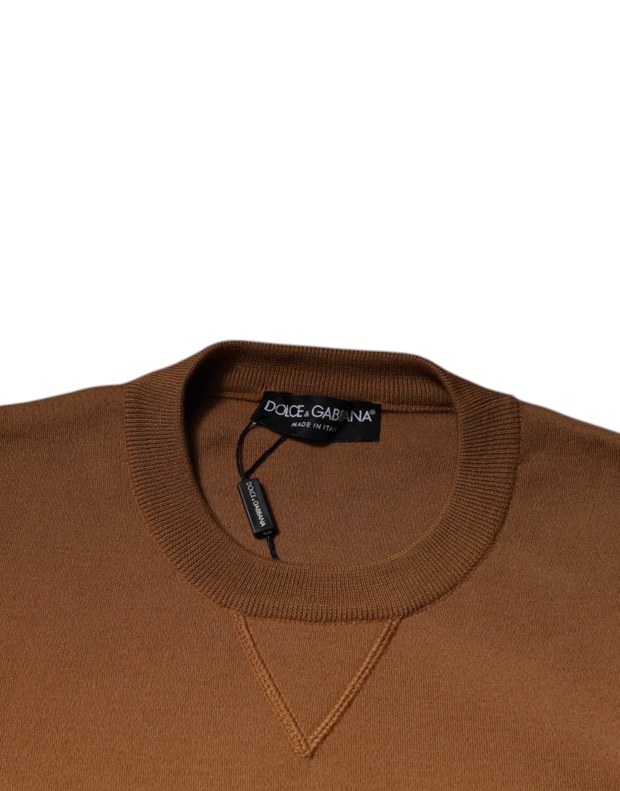 Dolce &amp;amp; Gabbana Brun Logotypplack Rundringad Pullovertröja