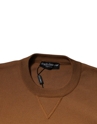 Dolce &amp;amp; Gabbana Brun Logotypplack Rundringad Pullovertröja