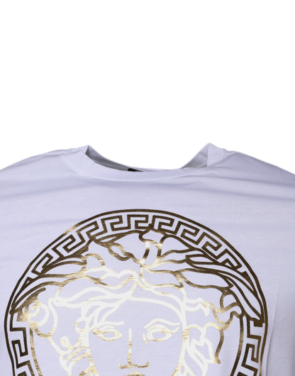 Versace Vit Medusa-tryckt bomulls-t-shirt med rund hals