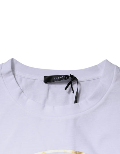 Versace Vit Medusa-tryckt bomulls-t-shirt med rund hals
