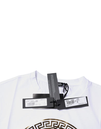 Versace Vit Medusa-tryckt bomulls-t-shirt med rund hals