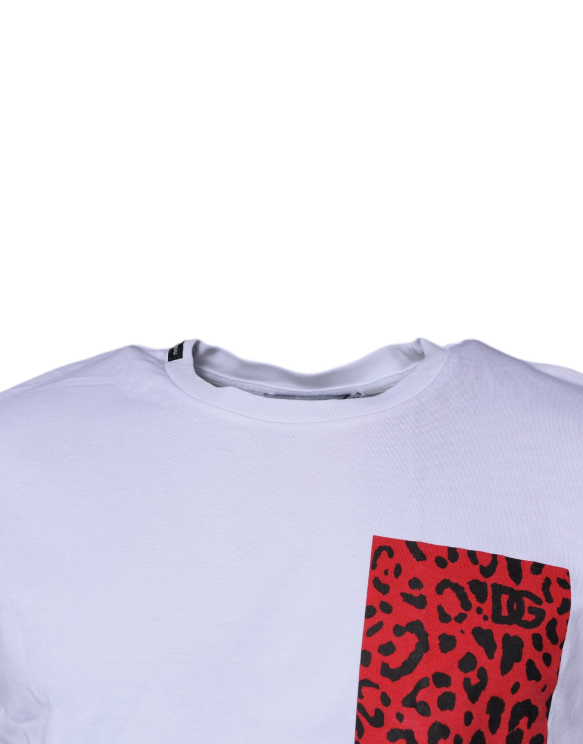 Dolce &amp;amp; Gabbana Vitröd Leopardfärgad Bomulls-T-shirt med Rund Halsringning