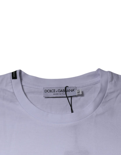 Dolce &amp;amp; Gabbana Vitröd Leopardfärgad Bomulls-T-shirt med Rund Halsringning