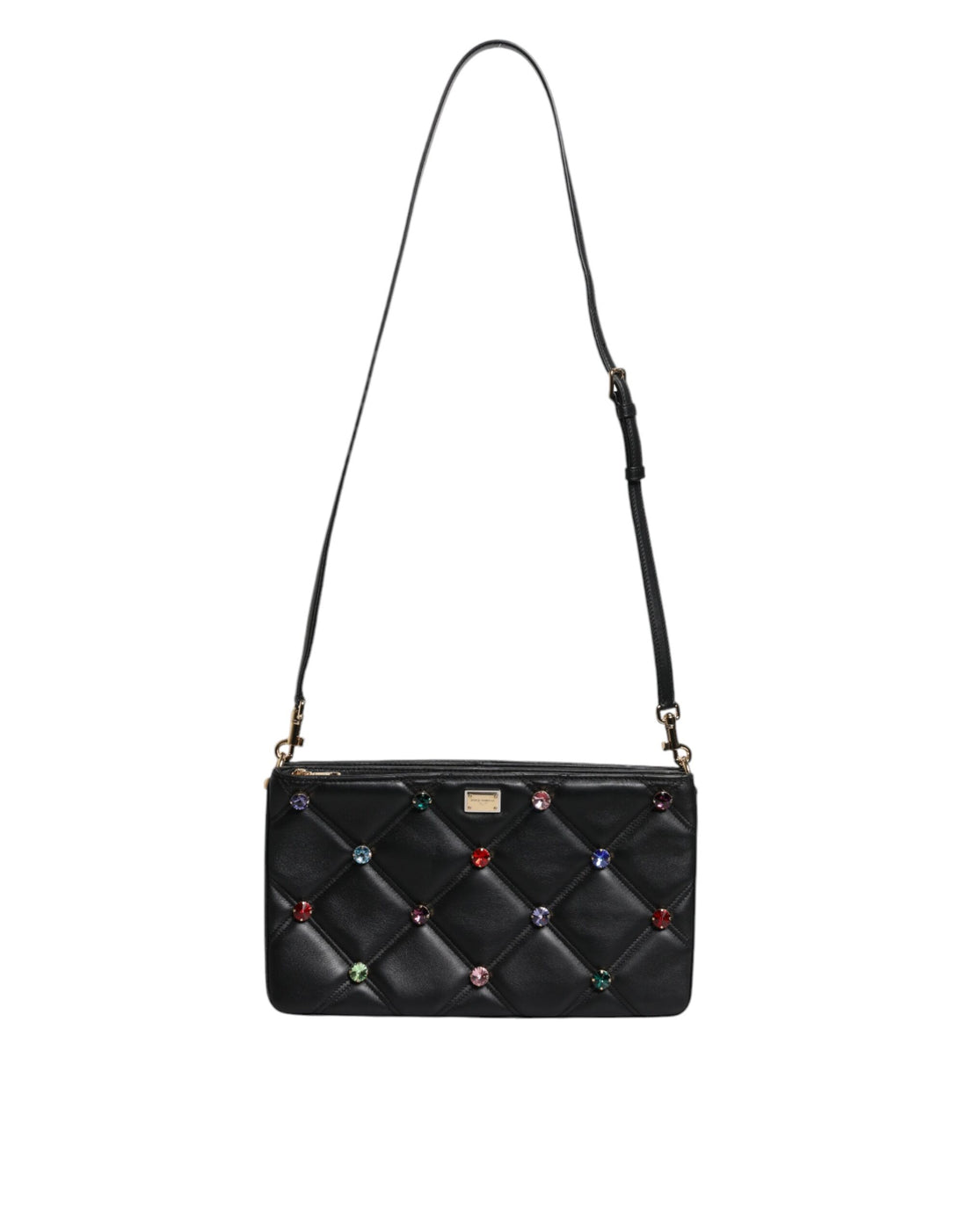 Dolce &amp;amp; Gabbana svart läderväska med kristallutsmyckning och logotyp