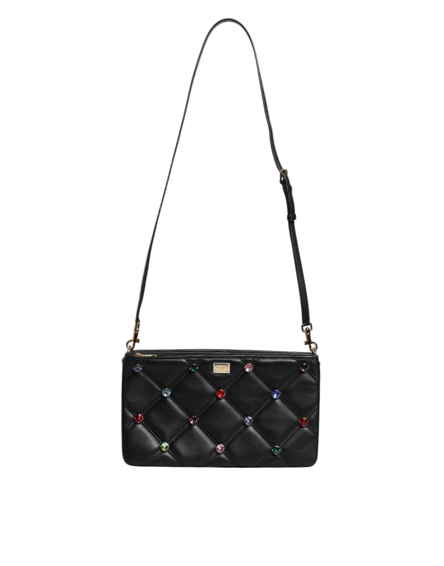 Dolce &amp;amp; Gabbana svart läderväska med kristallutsmyckning och logotyp