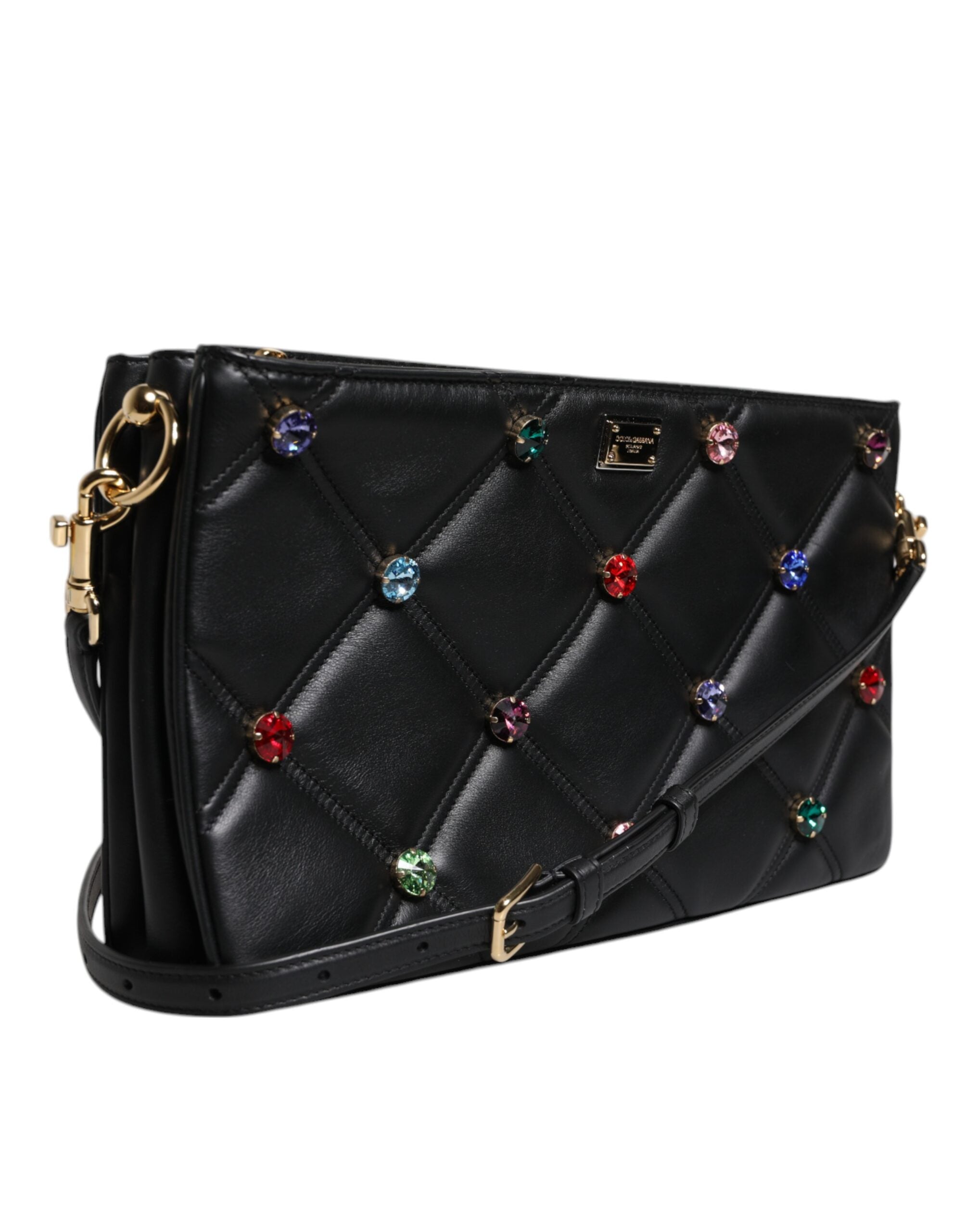 Dolce &amp;amp; Gabbana svart läderväska med kristallutsmyckning och logotyp