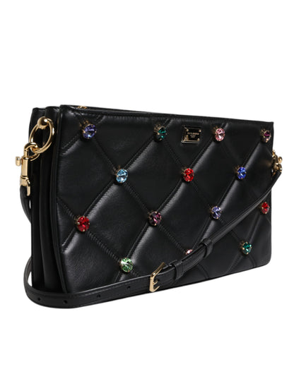 Dolce &amp;amp; Gabbana svart läderväska med kristallutsmyckning och logotyp