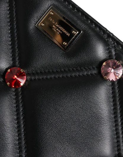 Dolce &amp;amp; Gabbana svart läderväska med kristallutsmyckning och logotyp