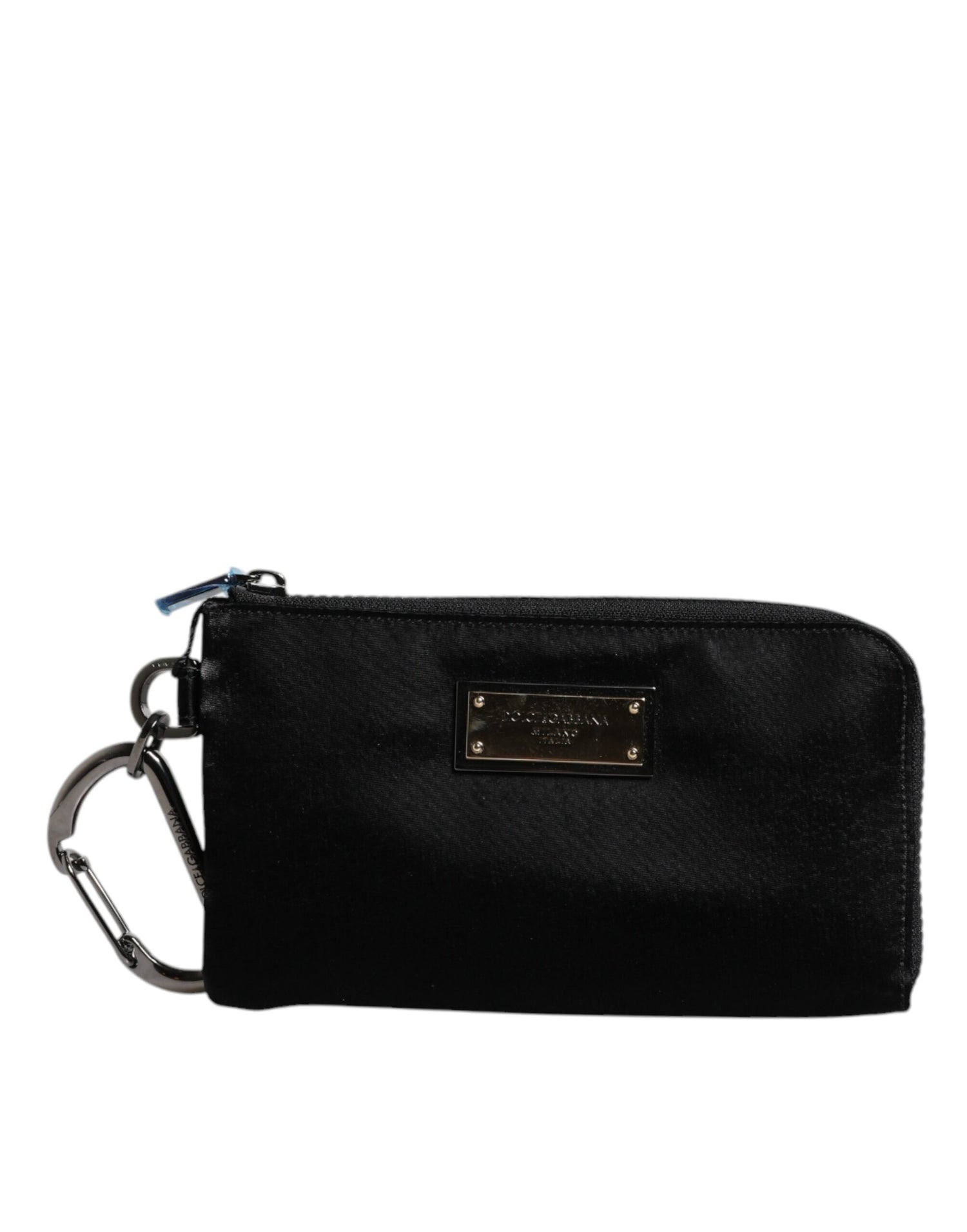 Dolce &amp;amp; Gabbana svart nylon nyckelringspåse med logotyp och plack kuvertväska