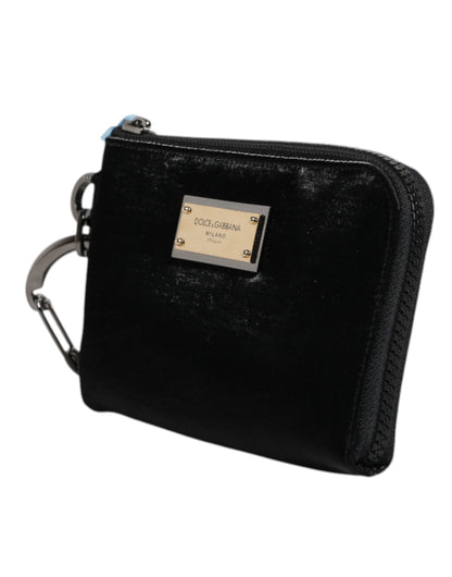 Dolce &amp;amp; Gabbana svart nylon nyckelringspåse med logotyp och plack kuvertväska