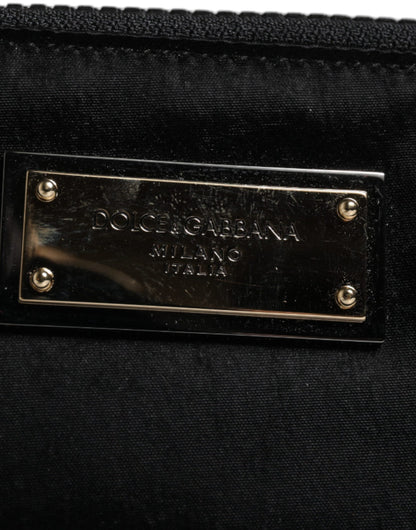 Dolce &amp;amp; Gabbana svart nylon nyckelringspåse med logotyp och plack kuvertväska