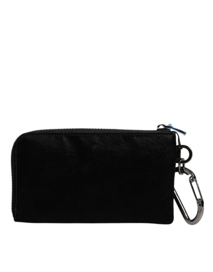 Dolce &amp;amp; Gabbana svart nylon nyckelringspåse med logotyp och plack kuvertväska