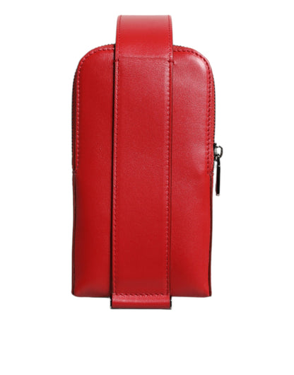 Dolce &amp;amp; Gabbana Röd Läderväska med Logotyp och Dragkedja, Korthållare, Bred Plånbok med Rem (Kopia)