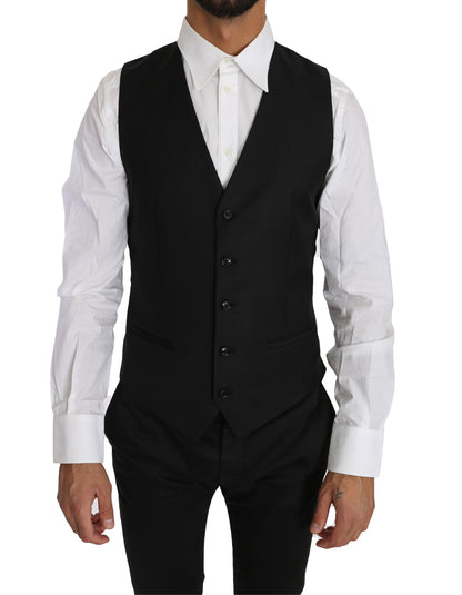 Dolce &amp;amp; Gabbana svart enfärgad ull-sidenväst