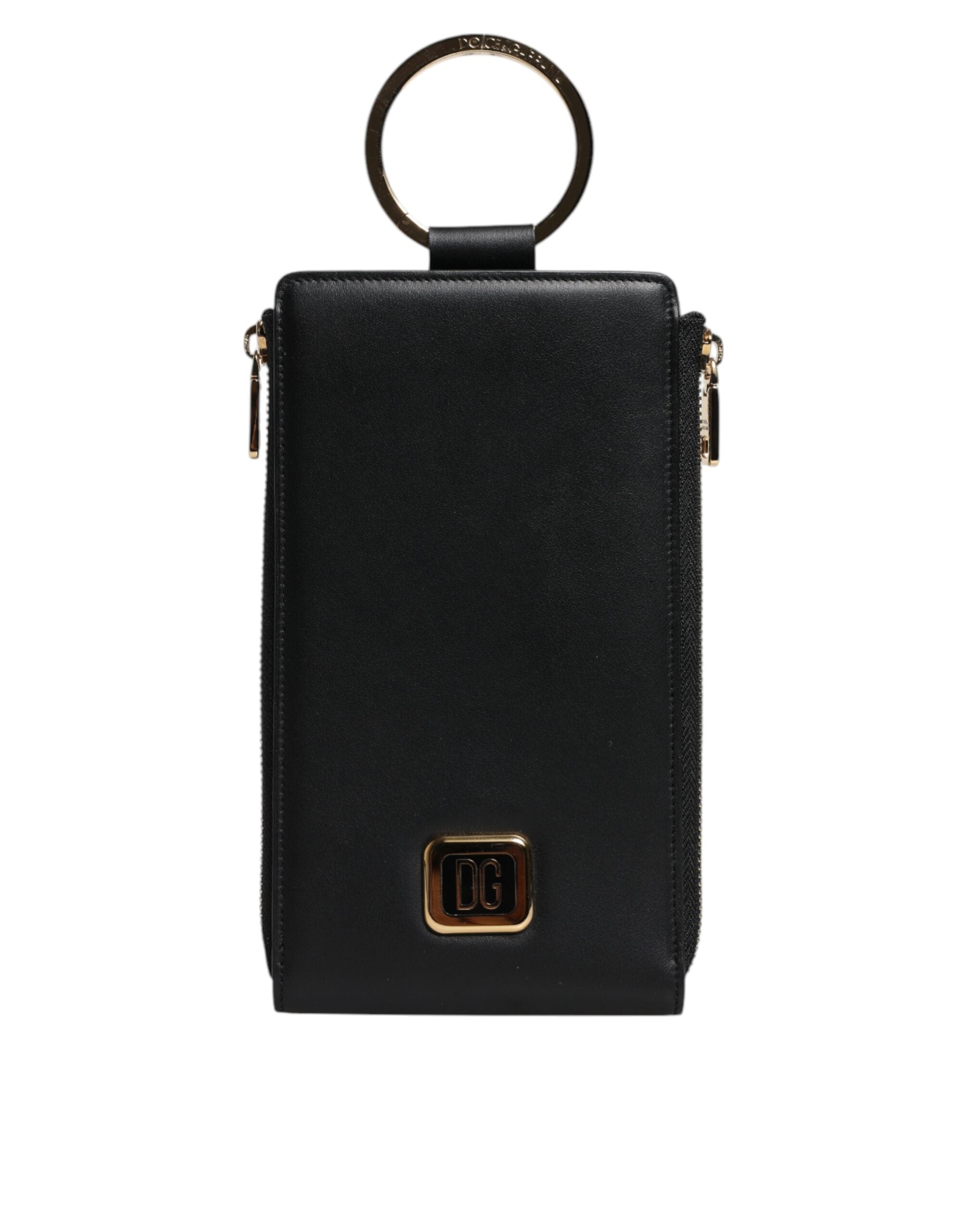 Dolce &amp;amp; Gabbana Svart Läder Logotypplack Halsrem Kort Myntplånbok