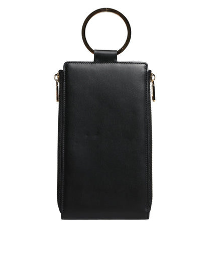 Dolce &amp;amp; Gabbana Svart Läder Logotypplack Halsrem Kort Myntplånbok