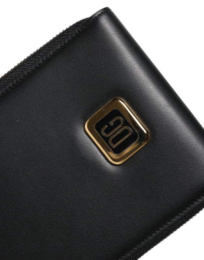 Dolce &amp;amp; Gabbana Svart Läder Logotypplack Halsrem Kort Myntplånbok