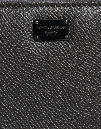 Dolce &amp;amp; Gabbana mörkgrå läderplånbok med DG-logotyp och dragkedja runtom